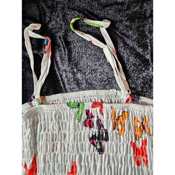 Sundress Spaghetti Strap Smocked White Multicolor Butterflies - SZ S - Picture 6 of 8
